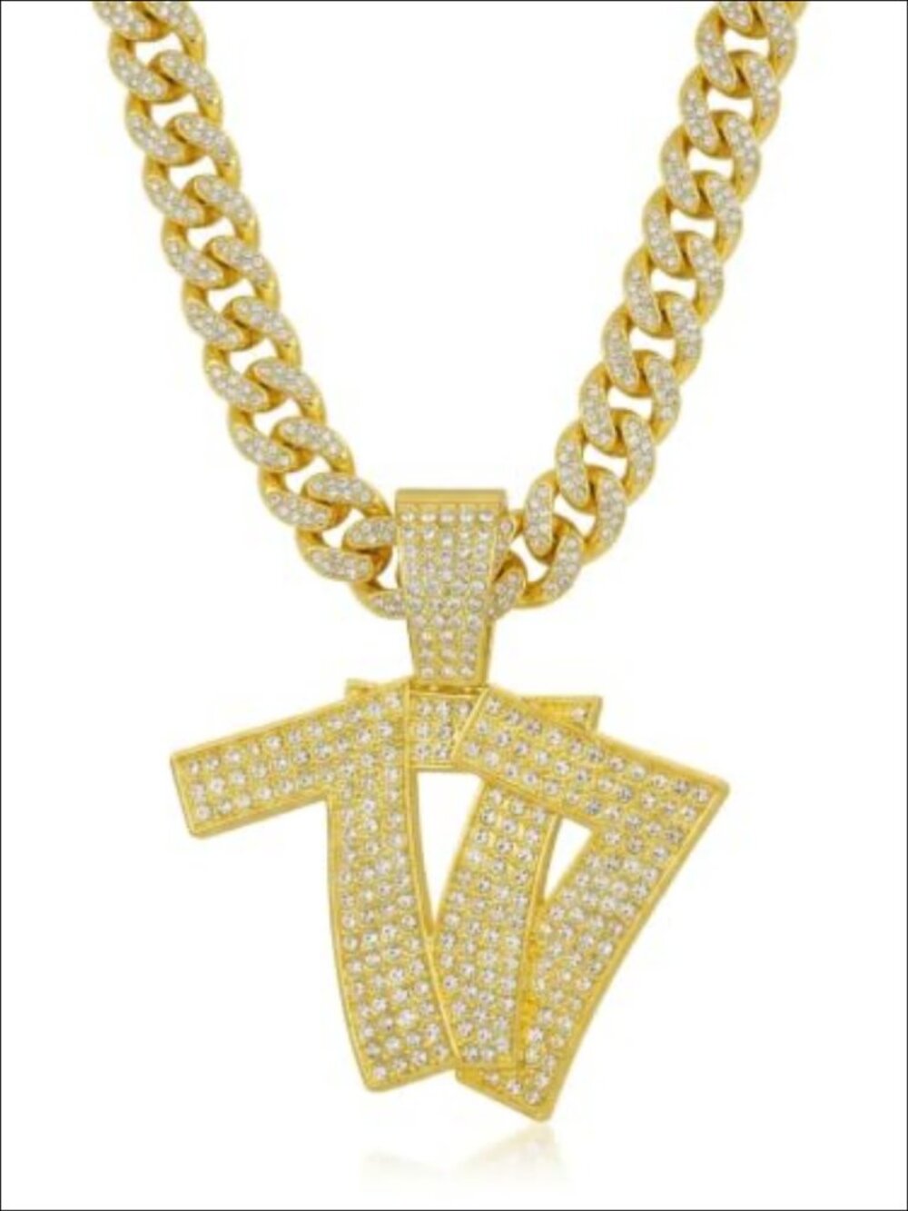 Gold Plated Cuban Link Necklace 20 Inch Pave CZ Poker Pendant Hip Hop